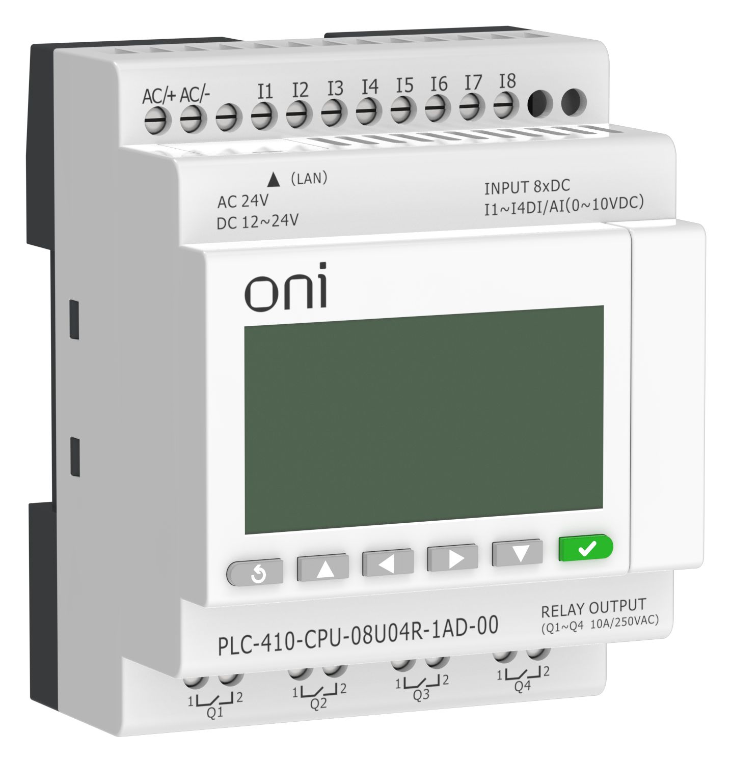 ПЛК 410 Модуль ЦПУ 4 DI 4 UI (0-10 В/DI) 4 RO 12В-24В DC или 24В AC с Ethernet портом с экраном ONI